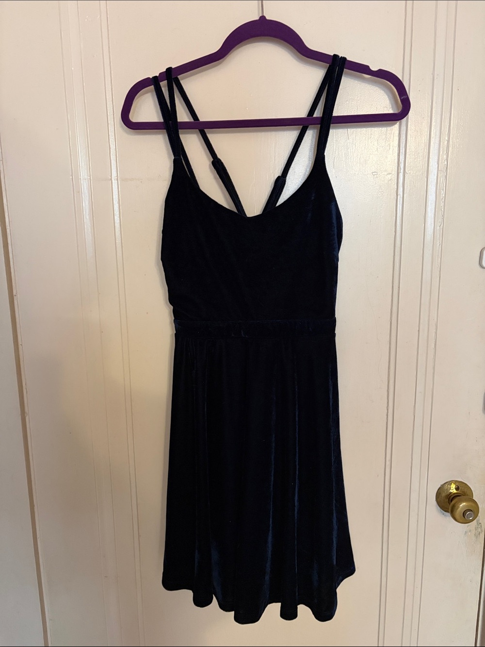 Cecico Navy Blue Velvet Mini Dress with Double Straps
